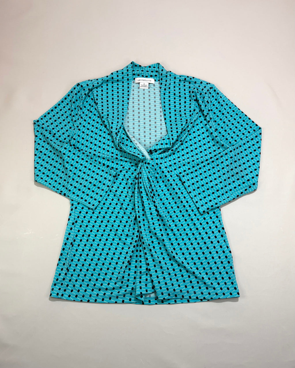 Liz Claiborne Turquoise Blouse with Geometric Pattern Size M