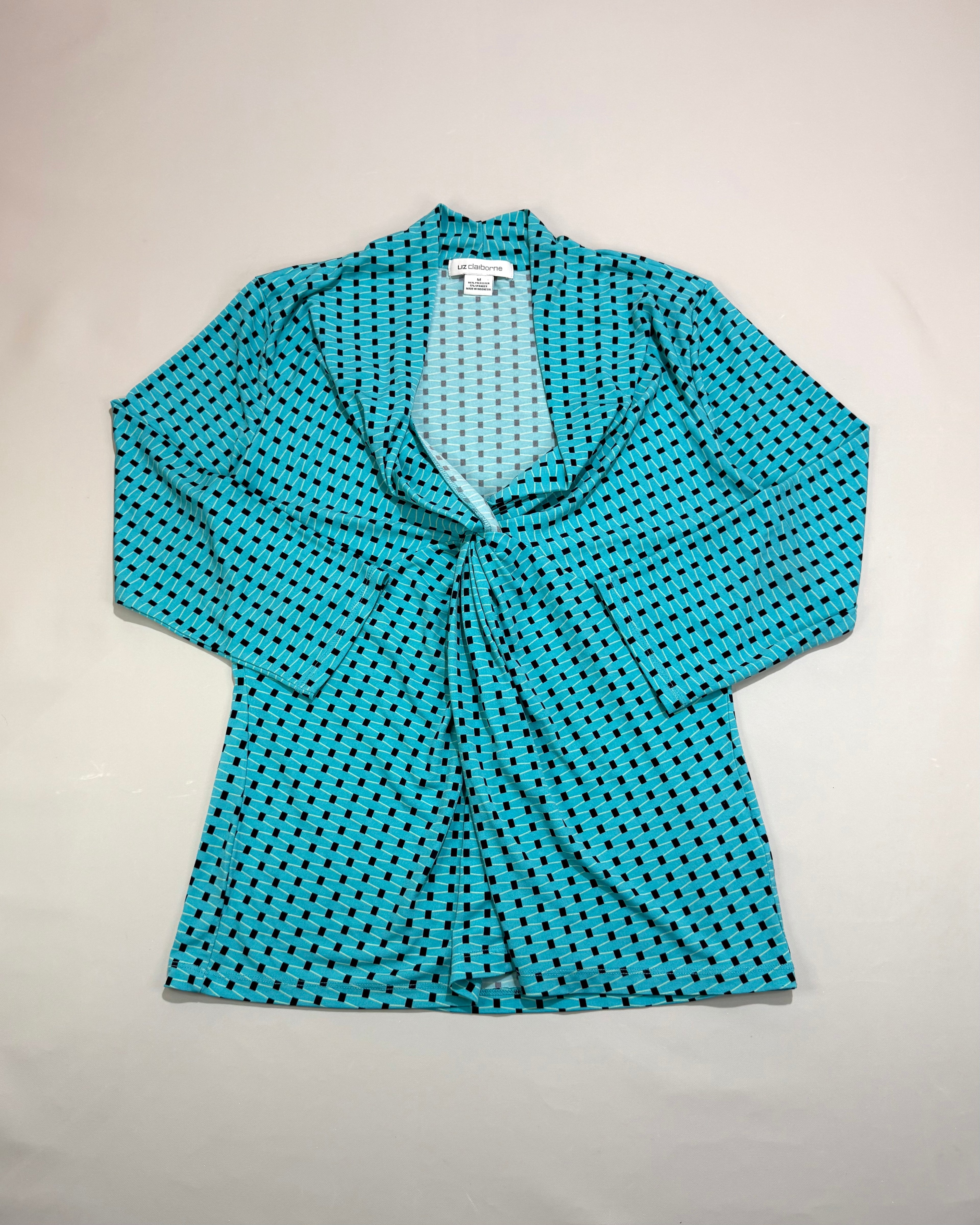 Liz Claiborne Turquoise Blouse with Geometric Pattern Size M
