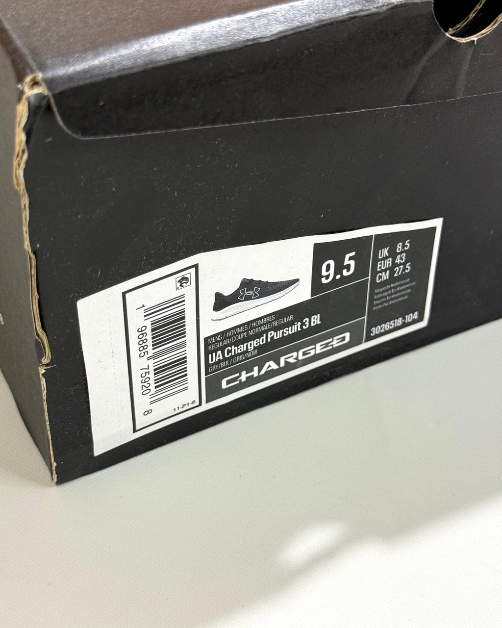 Under Armour Charged Pursuit 3 Black/Blue Running Shoes Size 43