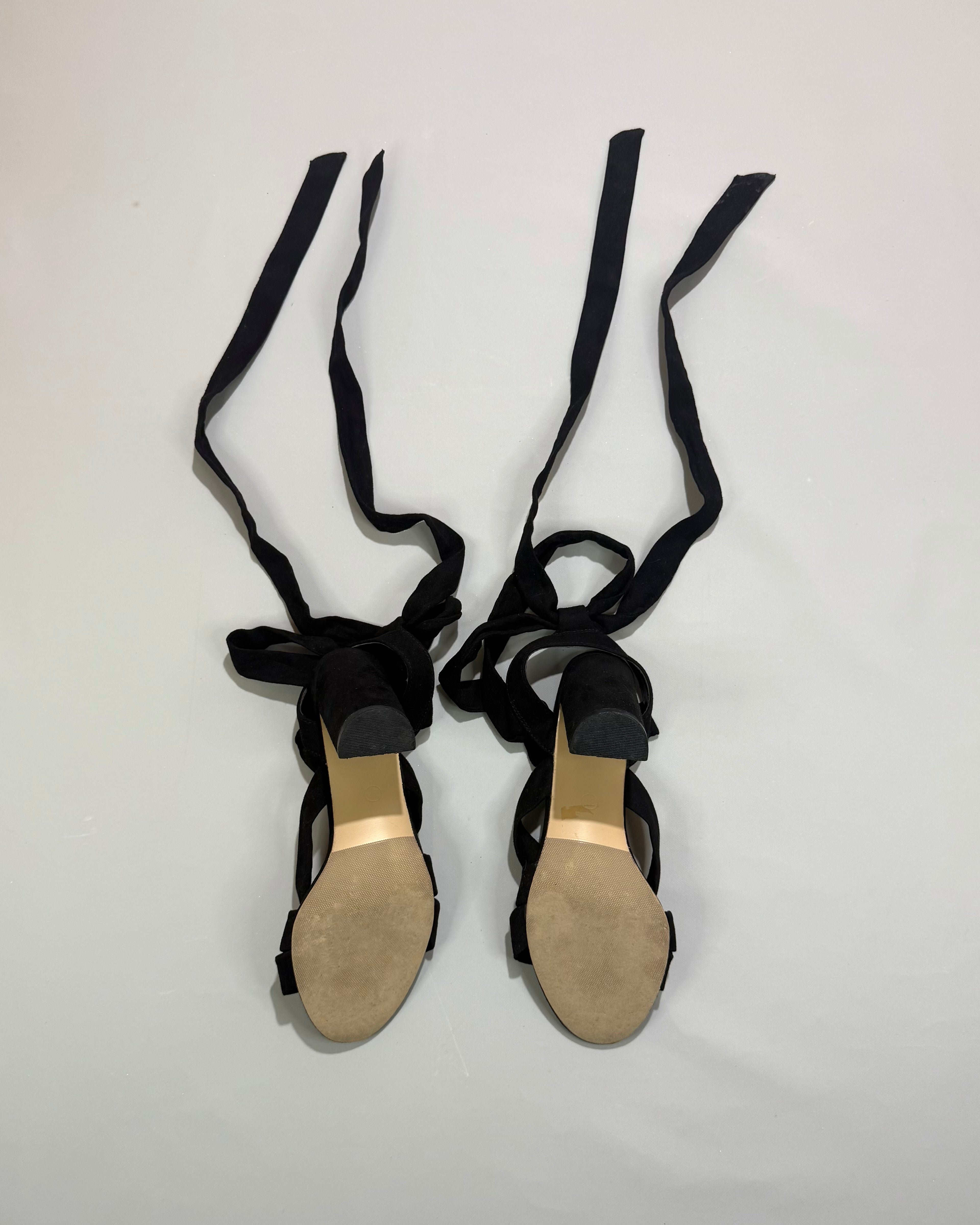 Seaside Black Lace-Up Heels Size 37
