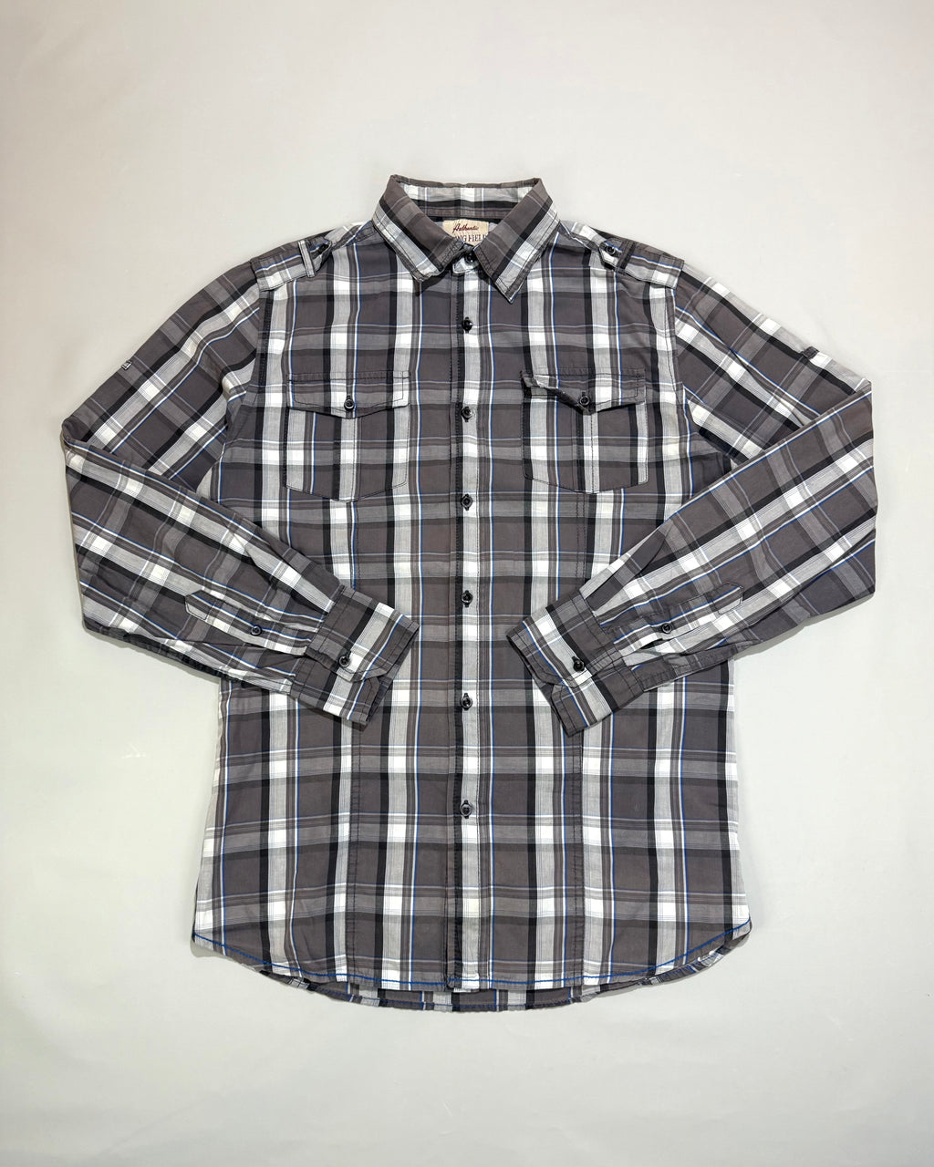 Springfield Gray and White Plaid Shirt L