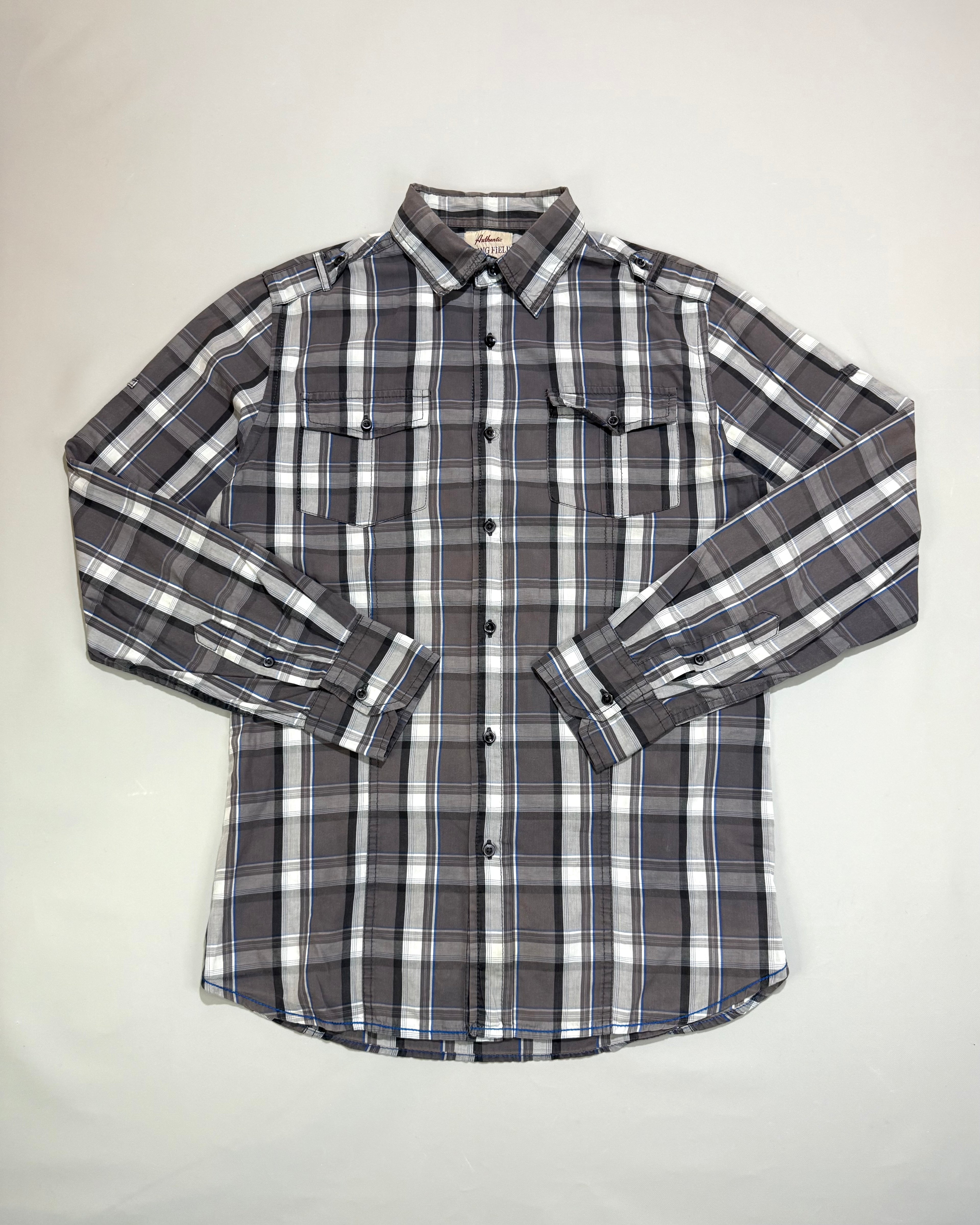 Springfield Gray and White Plaid Shirt L