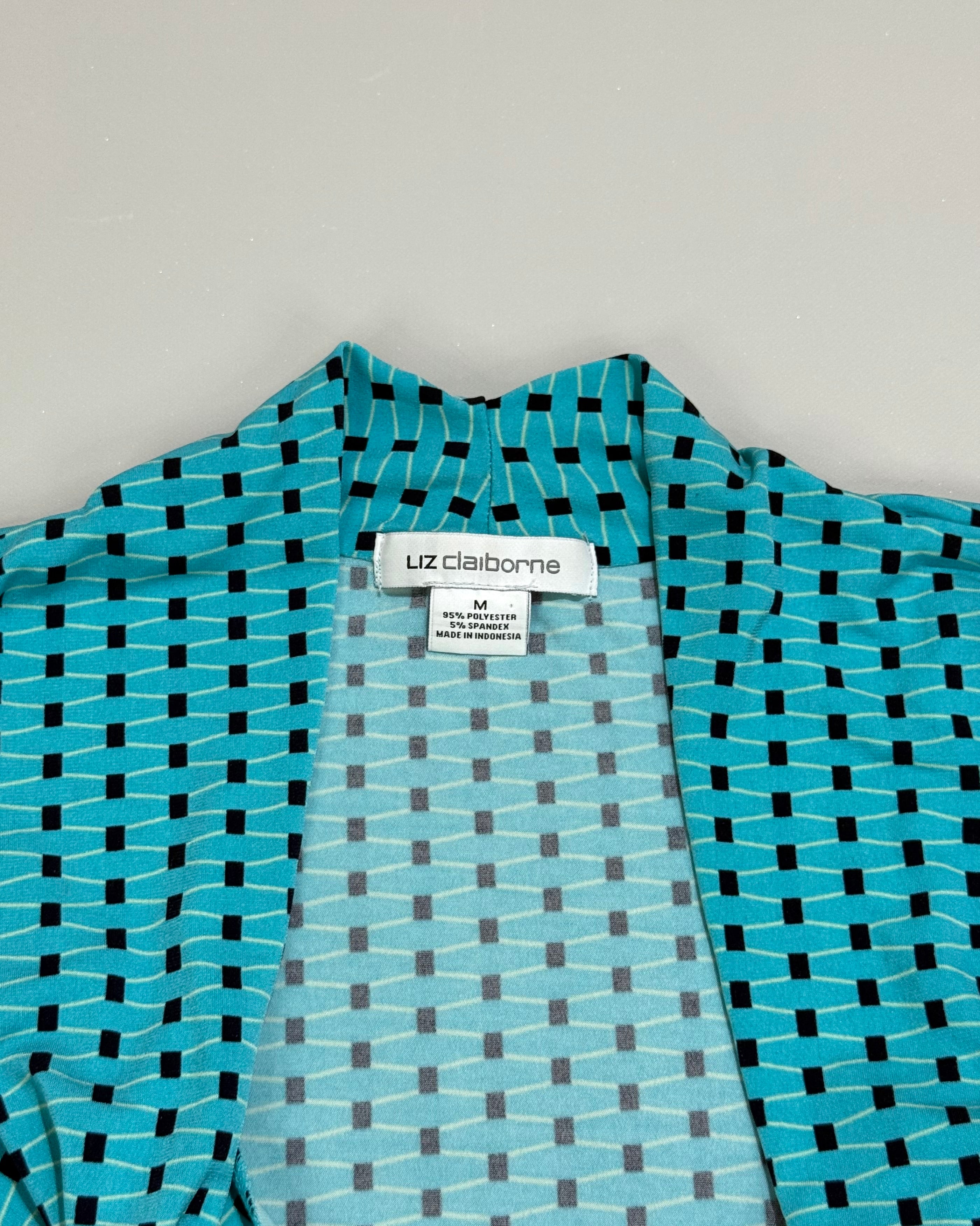 Liz Claiborne Turquoise Blouse with Geometric Pattern Size M