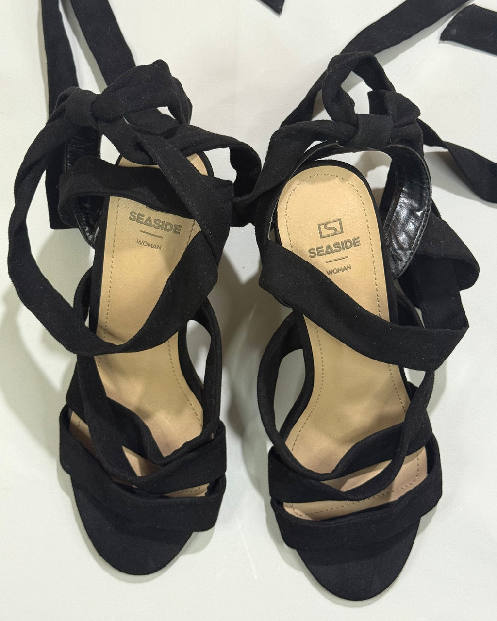 Seaside Black Lace-Up Heels Size 37