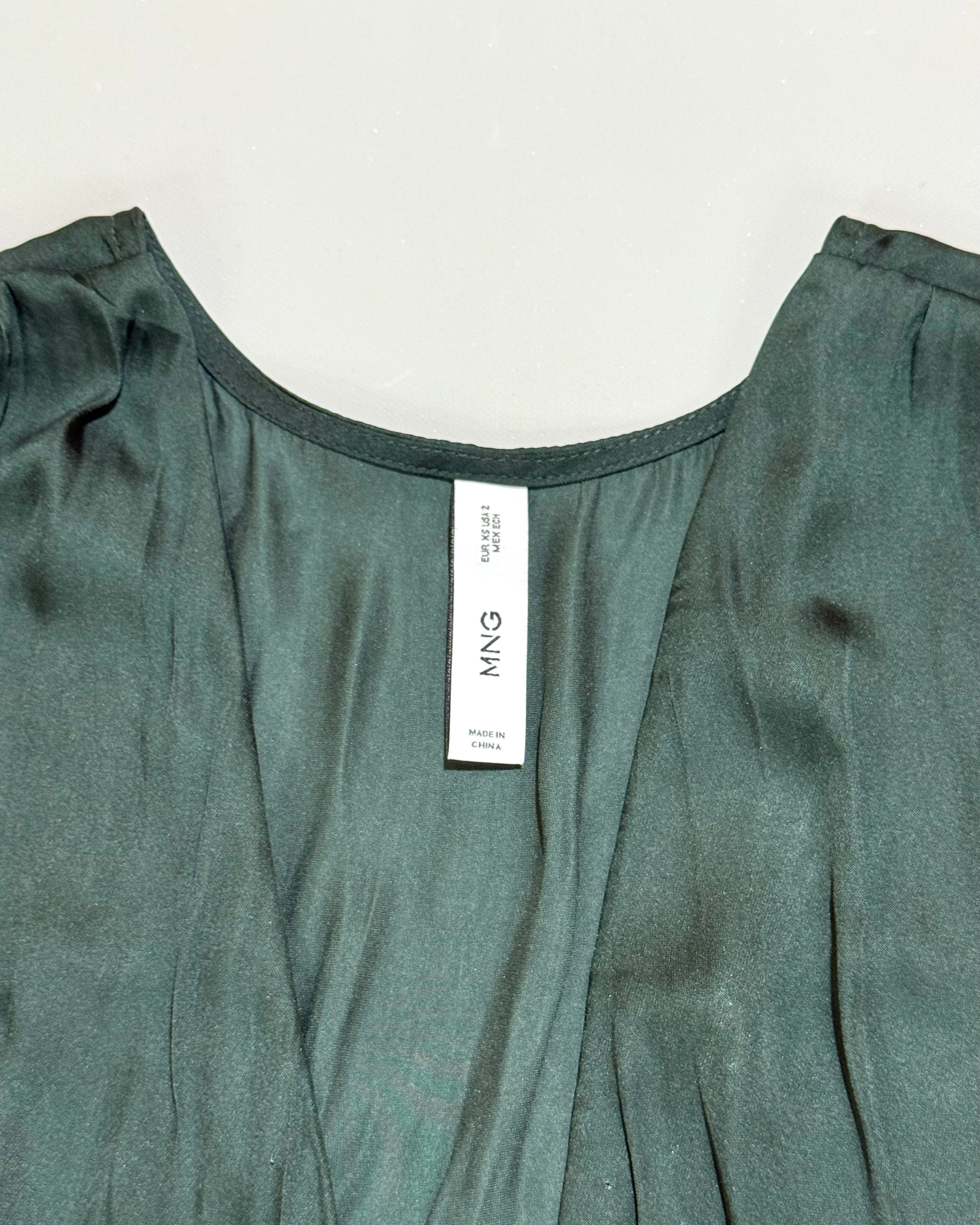 Mango Dark Green Satin Mini Dress Size XS