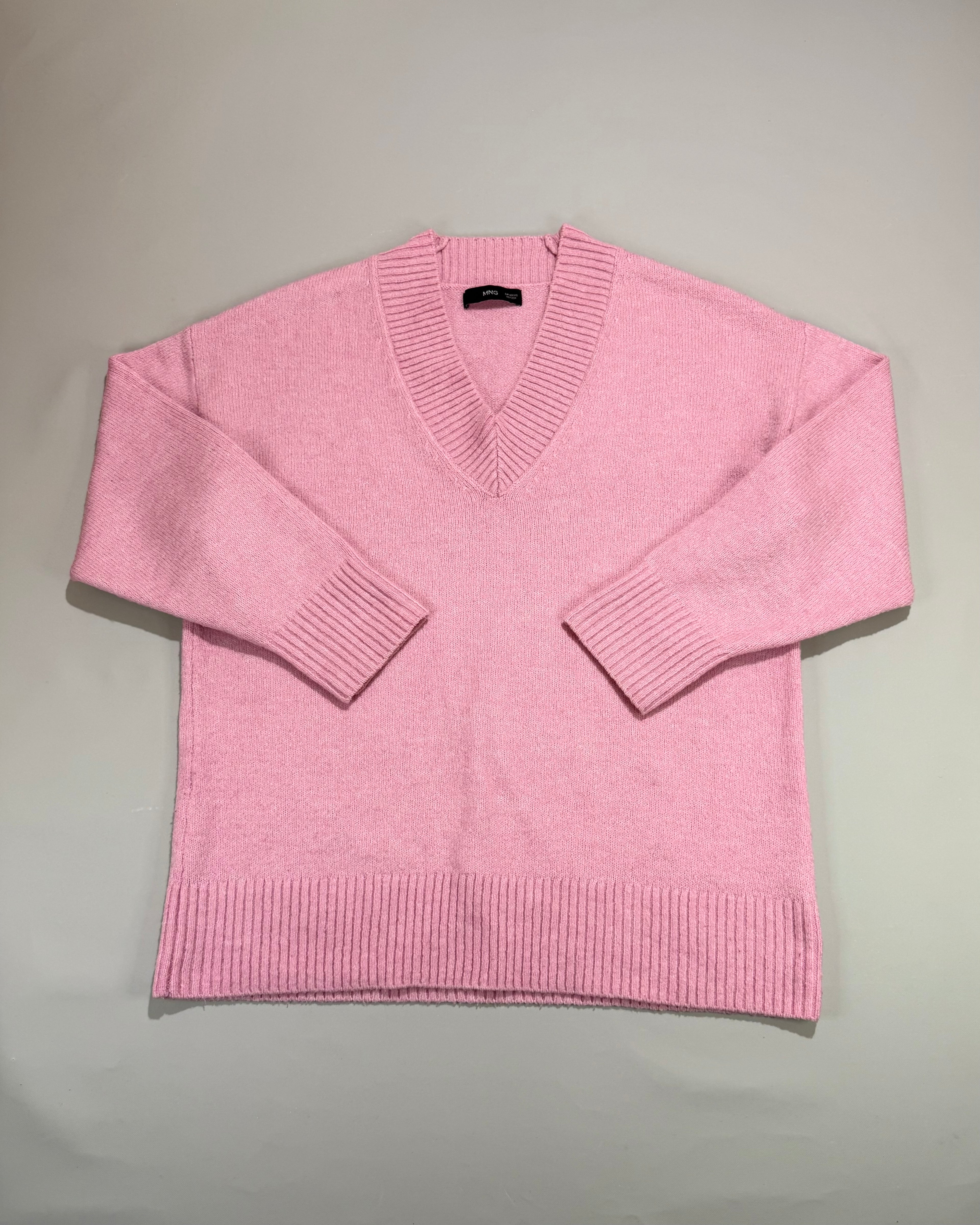Mango Pink V-Neck Knit Shirt Size XS