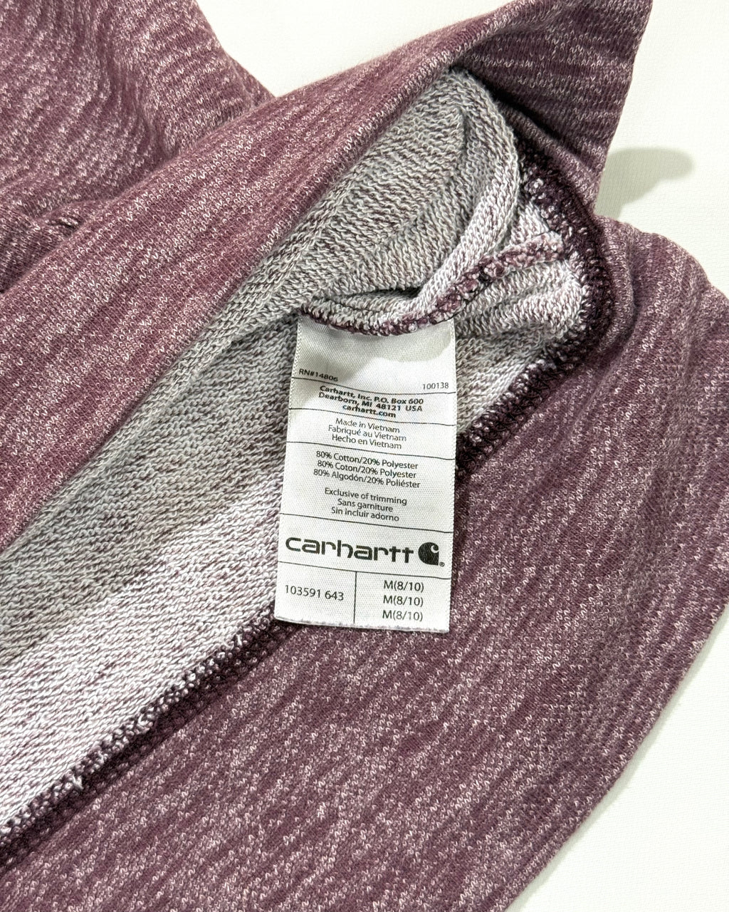 Carhartt Burgundy Blended Effect Hoodie M