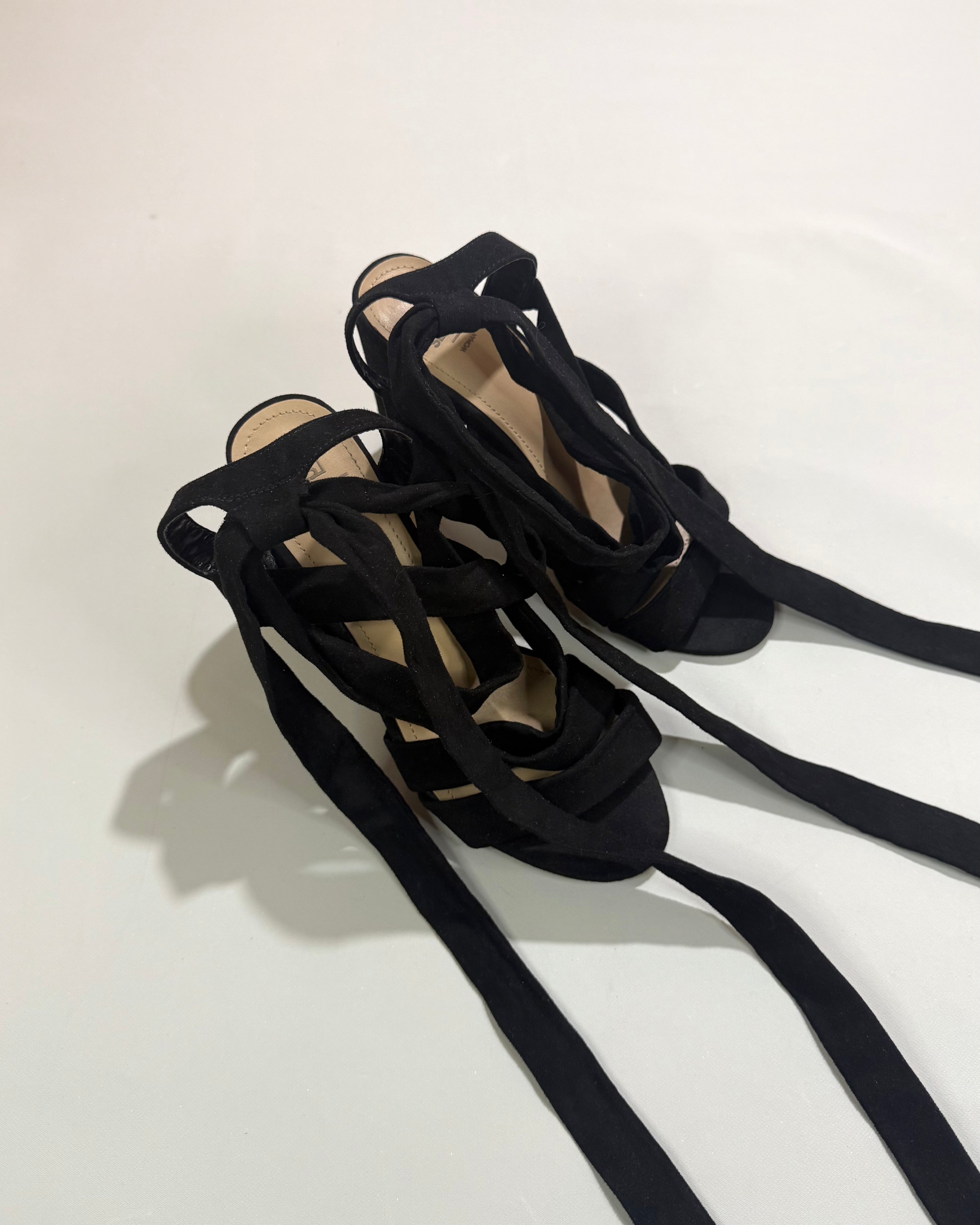 Seaside Black Lace-Up Heels Size 37