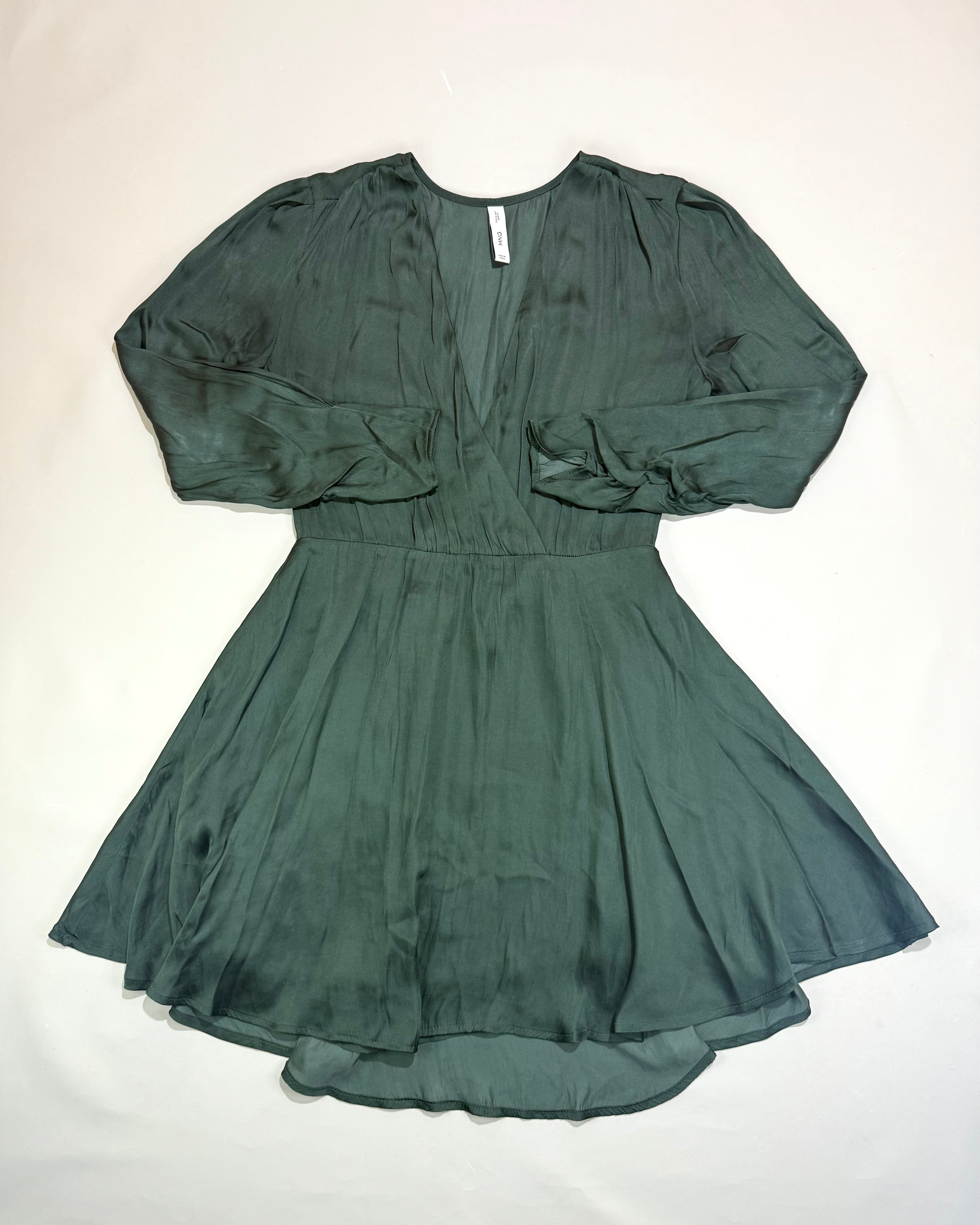 Mango Dark Green Satin Mini Dress Size XS