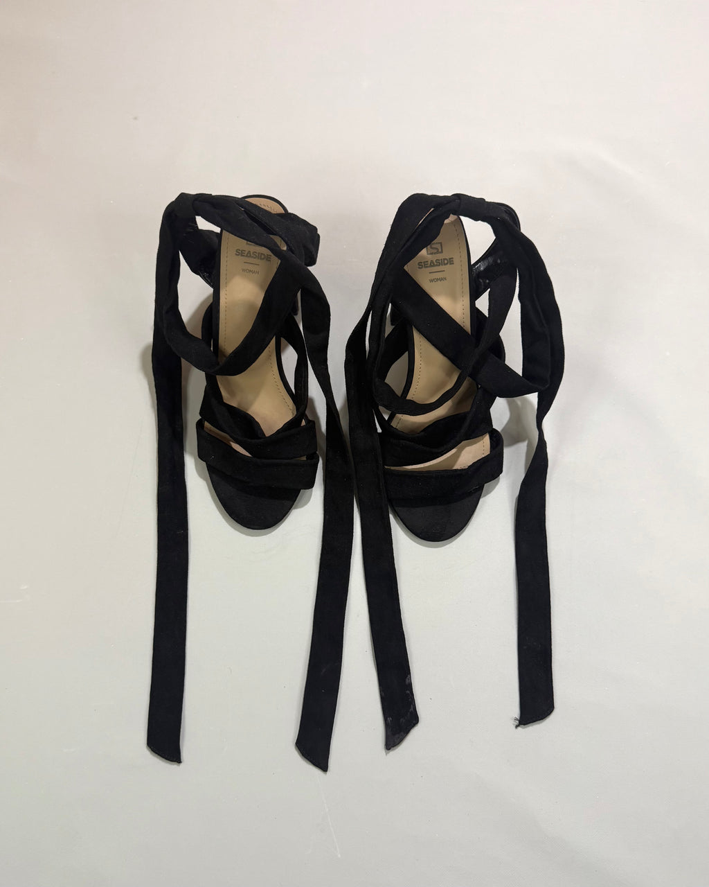 Seaside Black Lace-Up Heels Size 37