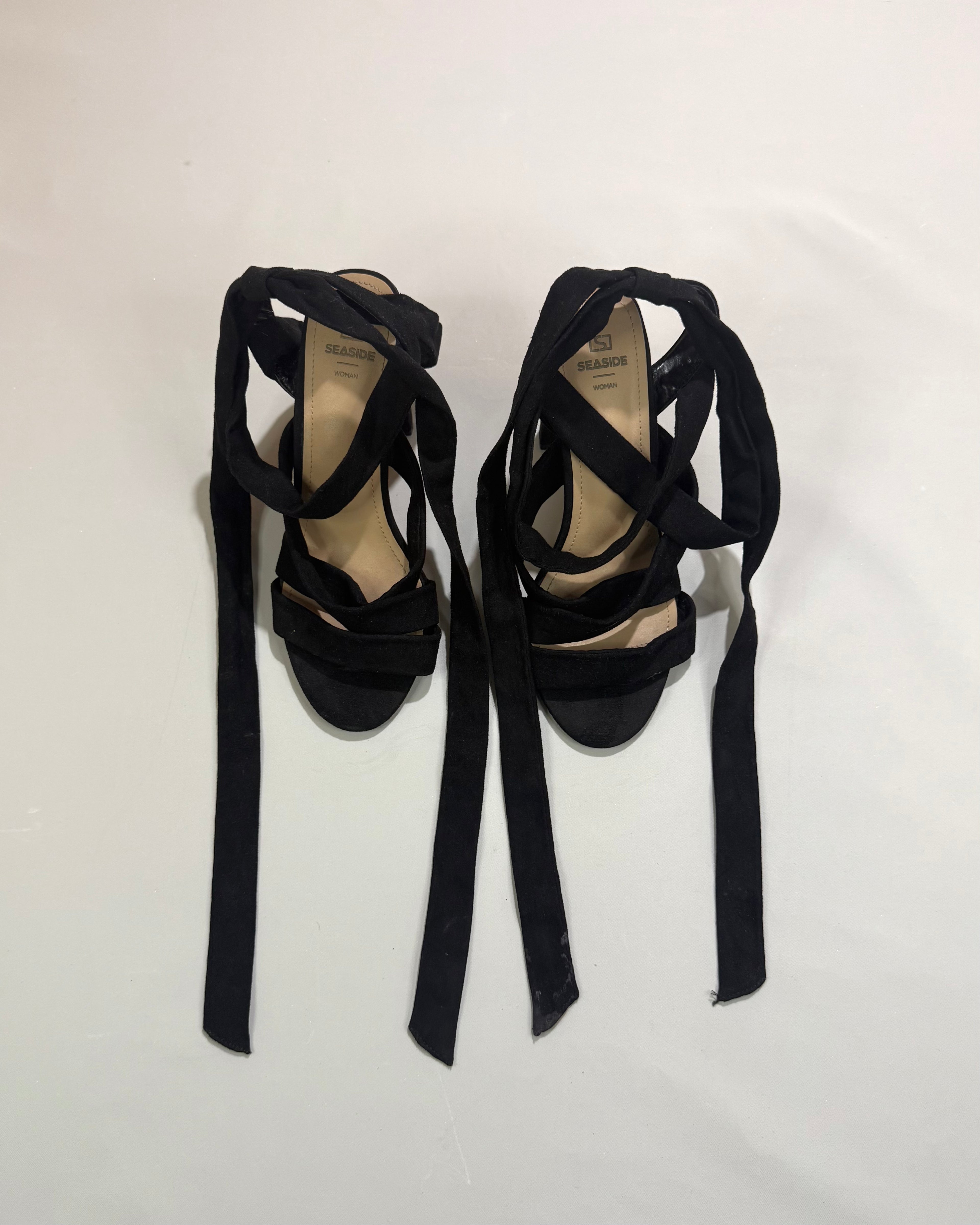 Seaside Black Lace-Up Heels Size 37