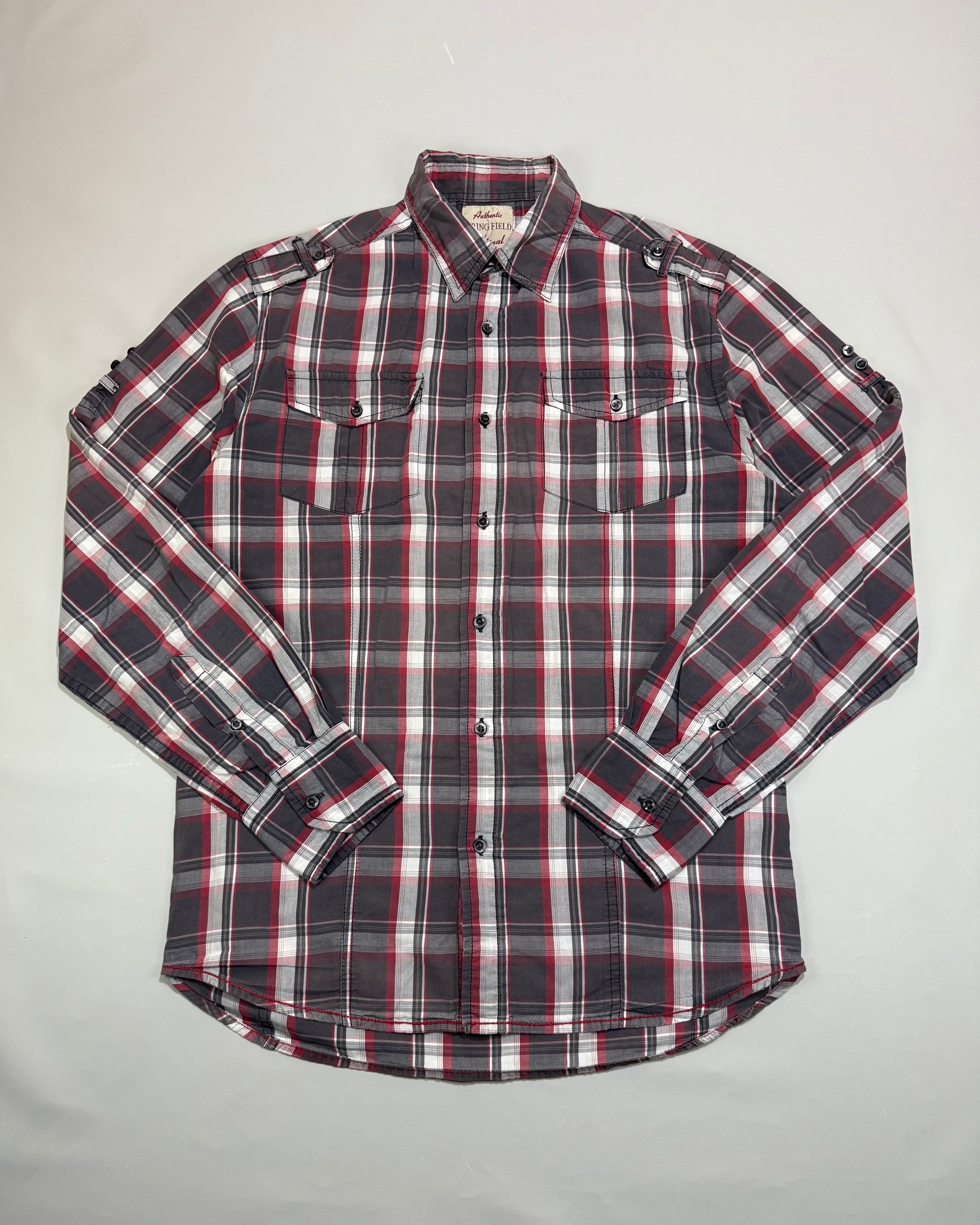 Springfield Gray Red Checkered Shirt Size L