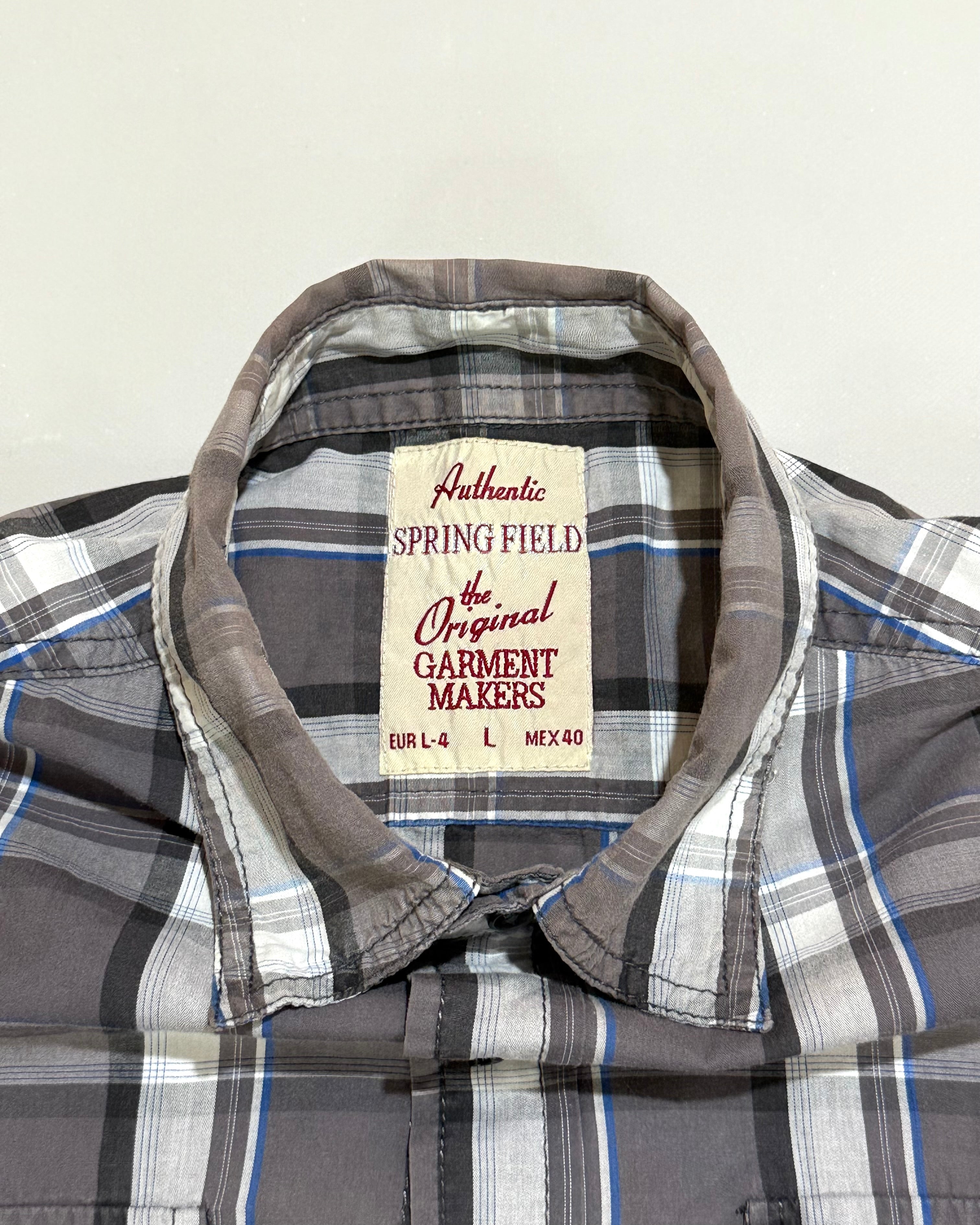 Springfield Gray and White Plaid Shirt L